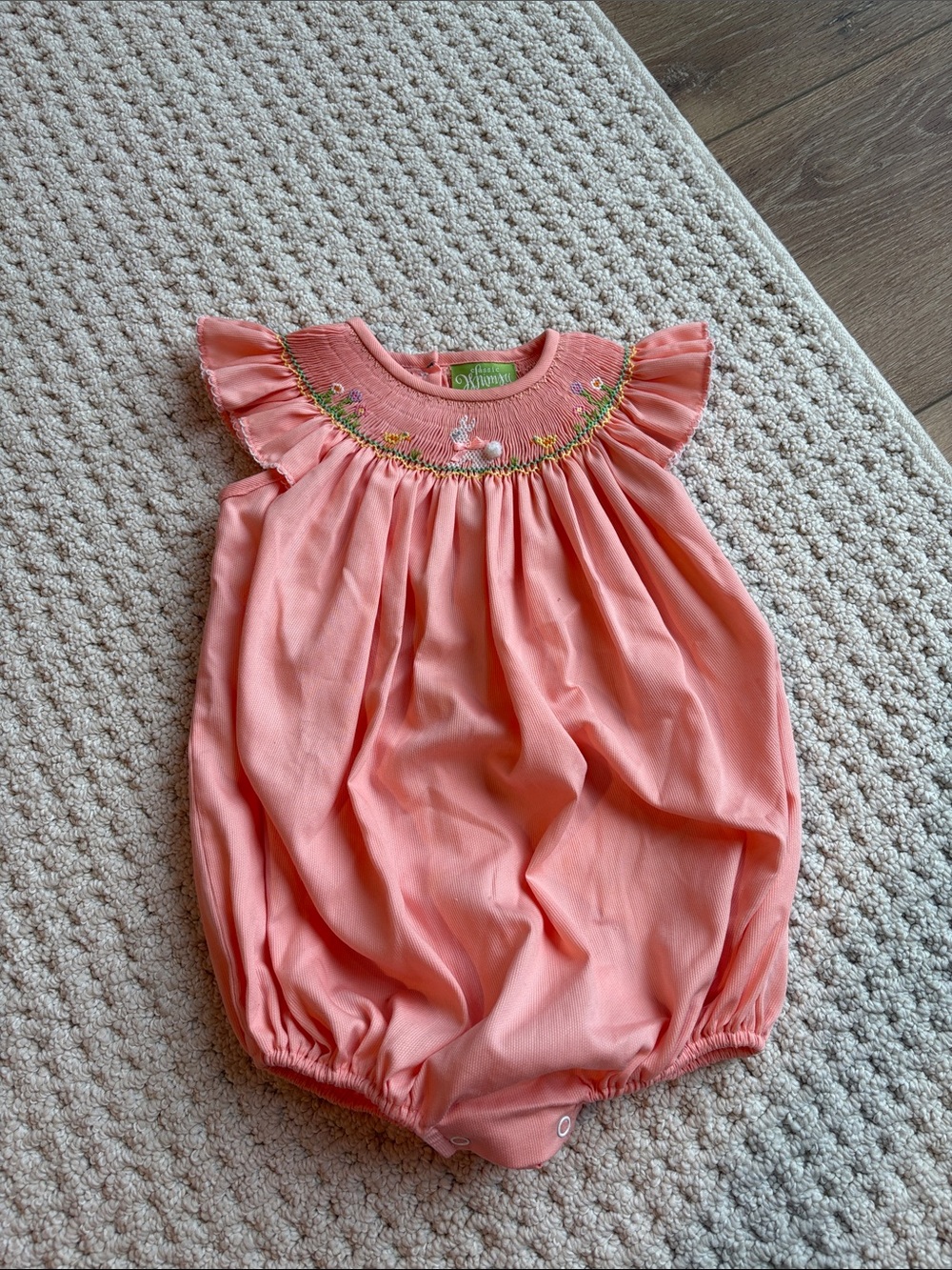 Easter Pink Smocked Flutter Sleeve Baby One-Piece